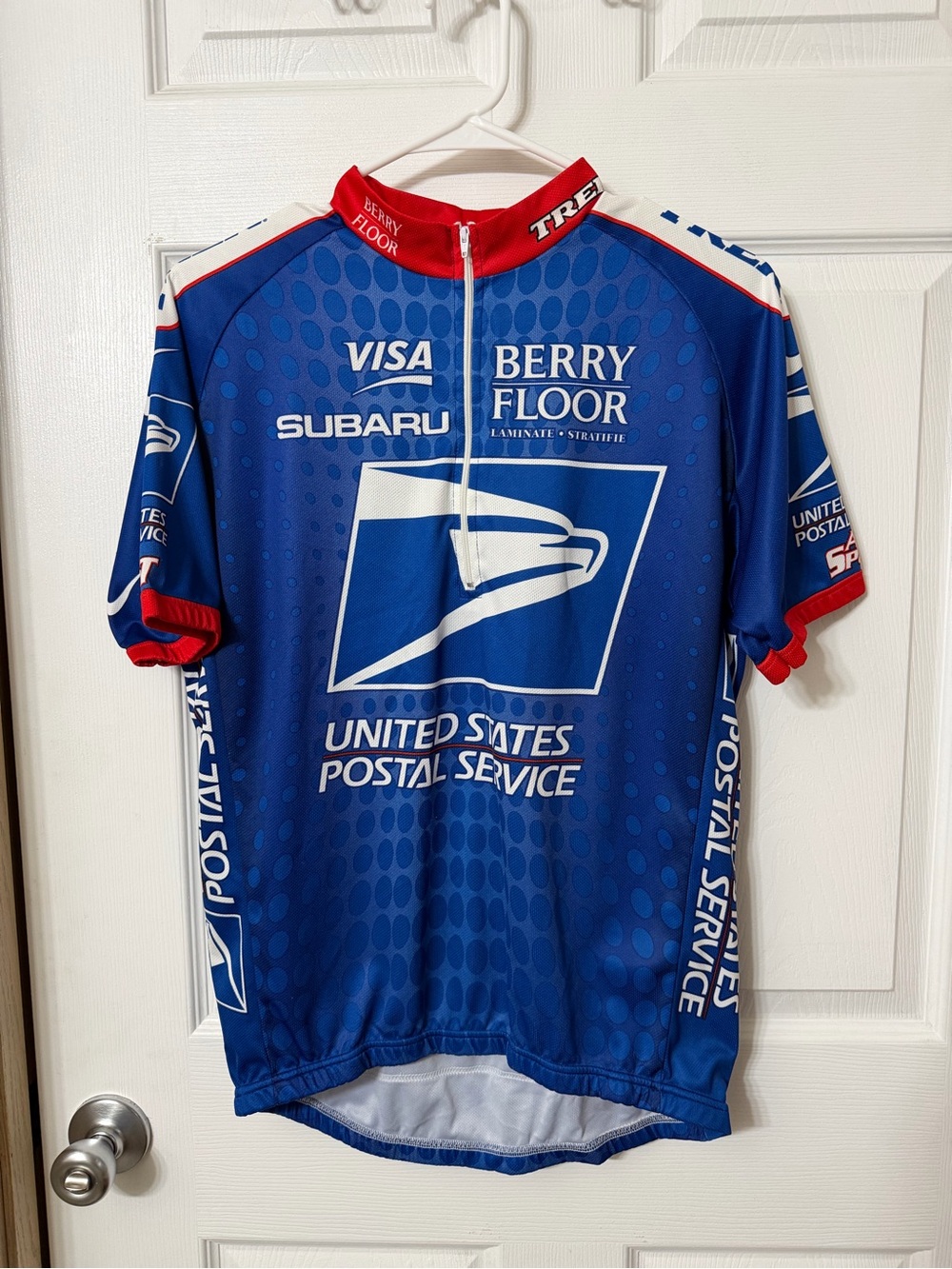 Nike Blue United States Postal Service Cycling Jersey with Red Trim